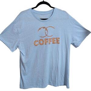 Clover + Pine Women's Graphic T- Shirt XL Light Blue Coffee Studs W-382